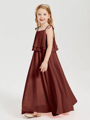Abiti Damigella Junior Lunghi In Chiffon Spalline Sottili Con Fiocco Terracotta
