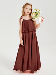 Abiti Damigella Junior Lunghi In Chiffon Spalline Sottili Con Fiocco Terracotta