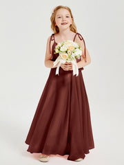 Abiti Damigella Junior Lunghi In Chiffon Spalline Sottili Con Fiocco Terracotta