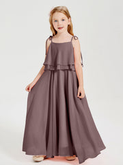 Abiti Damigella Junior Lunghi In Chiffon Spalline Sottili Con Fiocco Malva Vintage