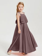 Abiti Damigella Junior Lunghi In Chiffon Spalline Sottili Con Fiocco Malva Vintage
