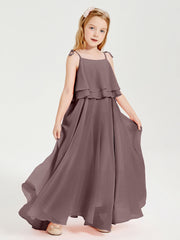 Abiti Damigella Junior Lunghi In Chiffon Spalline Sottili Con Fiocco Malva Vintage