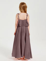 Abiti Damigella Junior Lunghi In Chiffon Spalline Sottili Con Fiocco Malva Vintage