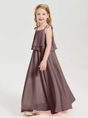 Abiti Damigella Junior Lunghi In Chiffon Spalline Sottili Con Fiocco Malva Vintage