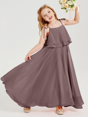 Abiti Damigella Junior Lunghi In Chiffon Spalline Sottili Con Fiocco Malva Vintage