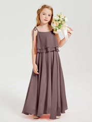 Abiti Damigella Junior Lunghi In Chiffon Spalline Sottili Con Fiocco Malva Vintage
