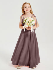 Abiti Damigella Junior Lunghi In Chiffon Spalline Sottili Con Fiocco Malva Vintage