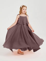 Abiti Damigella Junior Lunghi In Chiffon Spalline Sottili Con Fiocco Malva Vintage