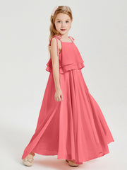 Abiti Damigella Junior Lunghi In Chiffon Spalline Sottili Con Fiocco Cocomero