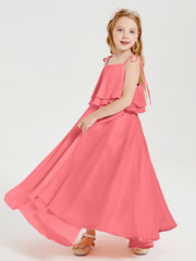Abiti Damigella Junior Lunghi In Chiffon Spalline Sottili Con Fiocco Cocomero