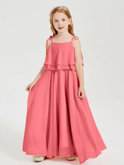 Abiti Damigella Junior Lunghi In Chiffon Spalline Sottili Con Fiocco Cocomero