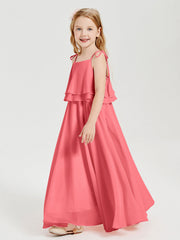Abiti Damigella Junior Lunghi In Chiffon Spalline Sottili Con Fiocco Cocomero