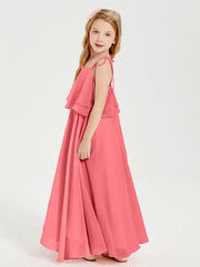 Abiti Damigella Junior Lunghi In Chiffon Spalline Sottili Con Fiocco Cocomero
