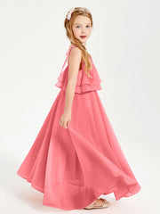 Abiti Damigella Junior Lunghi In Chiffon Spalline Sottili Con Fiocco Cocomero