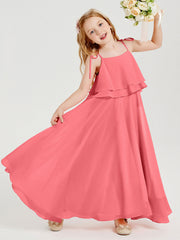 Abiti Damigella Junior Lunghi In Chiffon Spalline Sottili Con Fiocco Cocomero