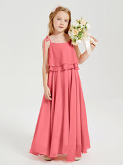 Abiti Damigella Junior Lunghi In Chiffon Spalline Sottili Con Fiocco Cocomero