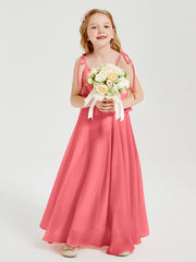 Abiti Damigella Junior Lunghi In Chiffon Spalline Sottili Con Fiocco Cocomero