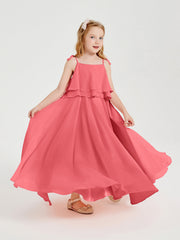 Abiti Damigella Junior Lunghi In Chiffon Spalline Sottili Con Fiocco Cocomero