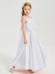 Abiti Damigella Junior Lunghi In Chiffon Spalline Sottili Con Fiocco Bianco