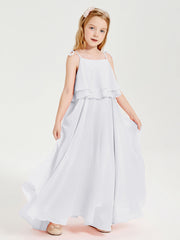 Abiti Damigella Junior Lunghi In Chiffon Spalline Sottili Con Fiocco Bianco