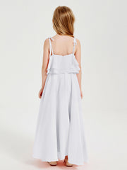 Abiti Damigella Junior Lunghi In Chiffon Spalline Sottili Con Fiocco Bianco