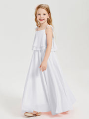 Abiti Damigella Junior Lunghi In Chiffon Spalline Sottili Con Fiocco Bianco