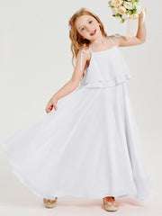 Abiti Damigella Junior Lunghi In Chiffon Spalline Sottili Con Fiocco Bianco