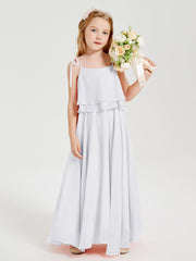 Abiti Damigella Junior Lunghi In Chiffon Spalline Sottili Con Fiocco Bianco