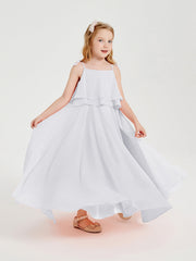 Abiti Damigella Junior Lunghi In Chiffon Spalline Sottili Con Fiocco Bianco