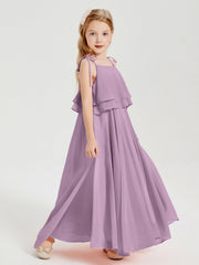 Abiti Damigella Junior Lunghi In Chiffon Spalline Sottili Con Fiocco Glicine