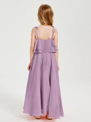 Abiti Damigella Junior Lunghi In Chiffon Spalline Sottili Con Fiocco Glicine