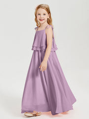 Abiti Damigella Junior Lunghi In Chiffon Spalline Sottili Con Fiocco Glicine