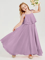 Abiti Damigella Junior Lunghi In Chiffon Spalline Sottili Con Fiocco Glicine