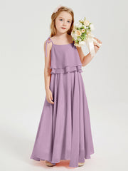 Abiti Damigella Junior Lunghi In Chiffon Spalline Sottili Con Fiocco Glicine