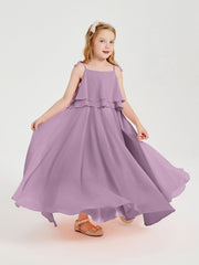 Abiti Damigella Junior Lunghi In Chiffon Spalline Sottili Con Fiocco Glicine