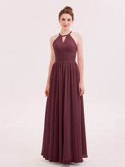 Abito Lungo da Damigella in Chiffon Scollo all'Americana Cabernet