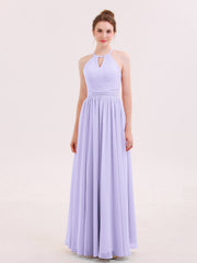 Abito Lungo da Damigella in Chiffon Scollo all'Americana Lilla
