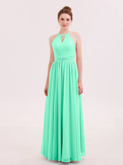 Abito Lungo da Damigella in Chiffon Scollo all'Americana Turchese