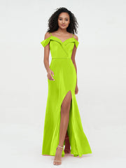 Abiti lunghi in velluto con spalle scoperte e spacco Verde Lime