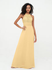 Abito con Top in Pizzo Gonna in Chiffon e Schiena Scoperta Oro