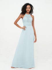 Abito con Top in Pizzo Gonna in Chiffon e Schiena Scoperta Nebbia