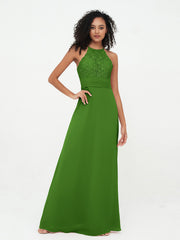 Abito con Top in Pizzo Gonna in Chiffon e Schiena Scoperta Muschio
