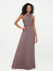 Abito con Top in Pizzo Gonna in Chiffon e Schiena Scoperta Malva Vintage