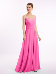 Abito in Chiffon con Spalline Sottili e Scollo a Cuore Azalea