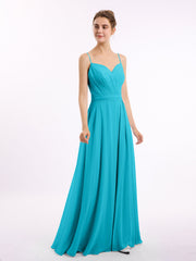 Abito in Chiffon con Spalline Sottili e Scollo a Cuore Giada