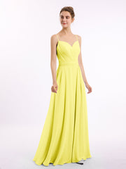 Abito in Chiffon con Spalline Sottili e Scollo a Cuore Limone