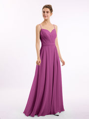 Abito in Chiffon con Spalline Sottili e Scollo a Cuore Orchidea