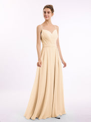 Abito in Chiffon con Spalline Sottili e Scollo a Cuore Pesca