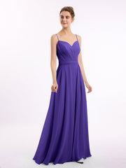 Abito in Chiffon con Spalline Sottili e Scollo a Cuore Regency