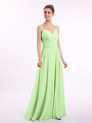 Abito in Chiffon con Spalline Sottili e Scollo a Cuore Salvia